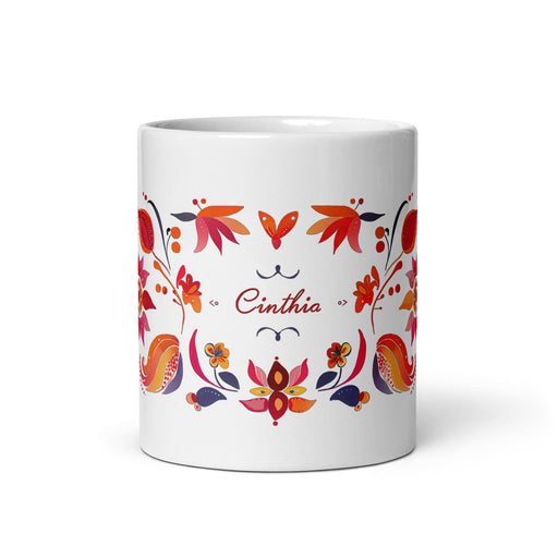 Cinthia Exclusive Name Art Piece Home Office Work Coffee Mug Mexican Spanish Pride Gift Cup One-Of-A-Kind Calligraphy White Glossy Mug | C14 Mexicada