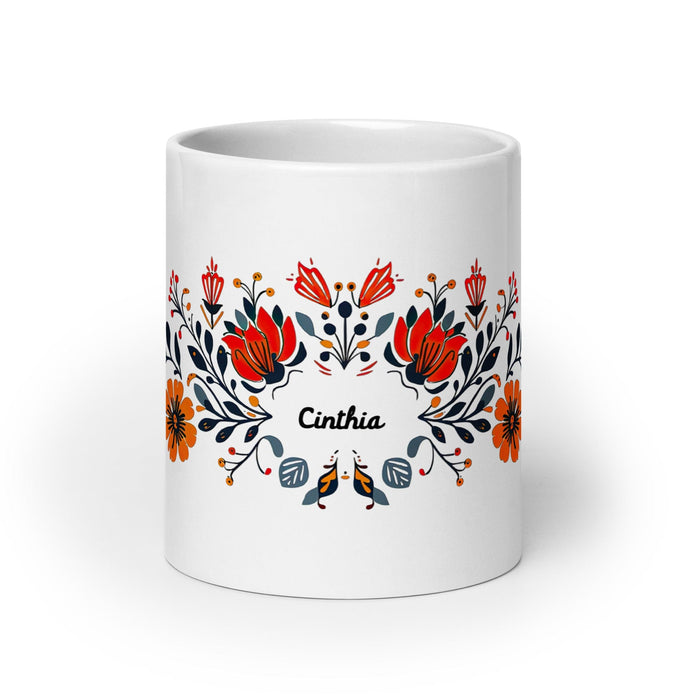 Cinthia Exclusive Name Art Piece Home Office Work Coffee Mug Mexican Spanish Pride Gift Cup One-Of-A-Kind Calligraphy White Glossy Mug | C15 Mexicada