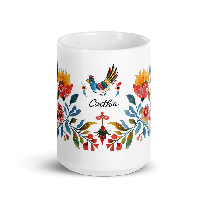 Cinthia Exclusive Name Art Piece Home Office Work Coffee Mug Mexican Spanish Pride Gift Cup One-Of-A-Kind Calligraphy White Glossy Mug | C17 Mexicada