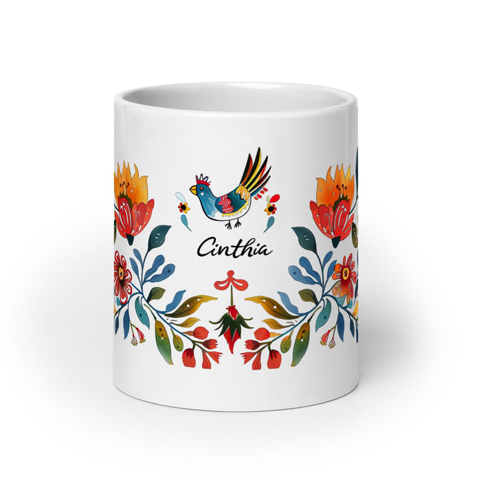 Cinthia Exclusive Name Art Piece Home Office Work Coffee Mug Mexican Spanish Pride Gift Cup One-Of-A-Kind Calligraphy White Glossy Mug | C17 Mexicada