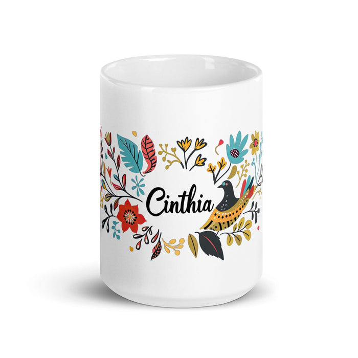 Cinthia Exclusive Name Art Piece Home Office Work Coffee Mug Mexican Spanish Pride Gift Cup One-Of-A-Kind Calligraphy White Glossy Mug | C18 Mexicada