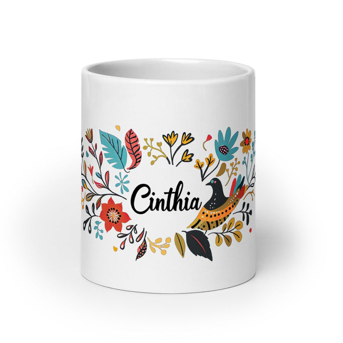 Cinthia Exclusive Name Art Piece Home Office Work Coffee Mug Mexican Spanish Pride Gift Cup One-Of-A-Kind Calligraphy White Glossy Mug | C18 Mexicada