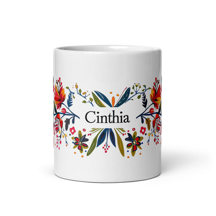 Cinthia Exclusive Name Art Piece Home Office Work Coffee Mug Mexican Spanish Pride Gift Cup One-Of-A-Kind Calligraphy White Glossy Mug | C19 Mexicada