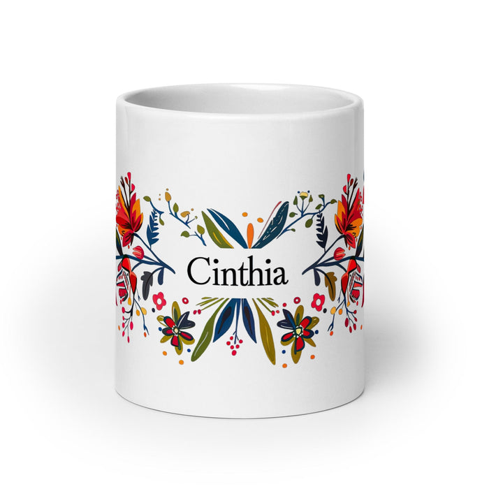 Cinthia Exclusive Name Art Piece Home Office Work Coffee Mug Mexican Spanish Pride Gift Cup One-Of-A-Kind Calligraphy White Glossy Mug | C19 Mexicada