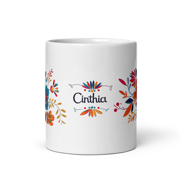 Cinthia Exclusive Name Art Piece Home Office Work Coffee Mug Mexican Spanish Pride Gift Cup One-Of-A-Kind Calligraphy White Glossy Mug | C20 Mexicada