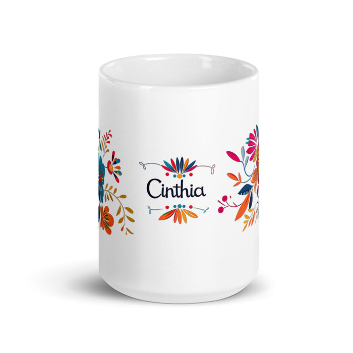 Cinthia Exclusive Name Art Piece Home Office Work Coffee Mug Mexican Spanish Pride Gift Cup One-Of-A-Kind Calligraphy White Glossy Mug | C20 Mexicada