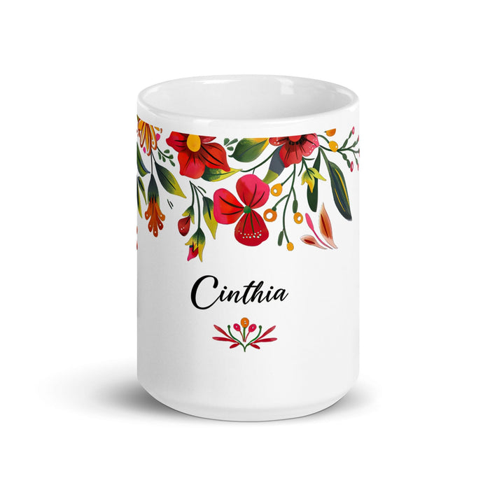 Cinthia Exclusive Name Art Piece Home Office Work Coffee Mug Mexican Spanish Pride Gift Cup One-Of-A-Kind Calligraphy White Glossy Mug | C21 Mexicada