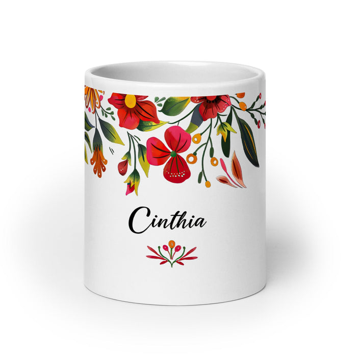 Cinthia Exclusive Name Art Piece Home Office Work Coffee Mug Mexican Spanish Pride Gift Cup One-Of-A-Kind Calligraphy White Glossy Mug | C21 Mexicada