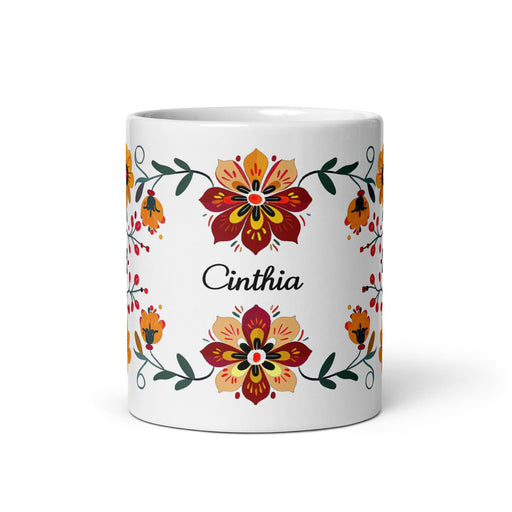 Cinthia Exclusive Name Art Piece Home Office Work Coffee Mug Mexican Spanish Pride Gift Cup One-Of-A-Kind Calligraphy White Glossy Mug | C3 Mexicada