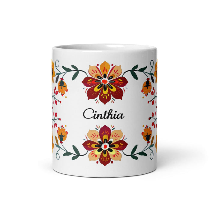 Cinthia Exclusive Name Art Piece Home Office Work Coffee Mug Mexican Spanish Pride Gift Cup One-Of-A-Kind Calligraphy White Glossy Mug | C3 Mexicada