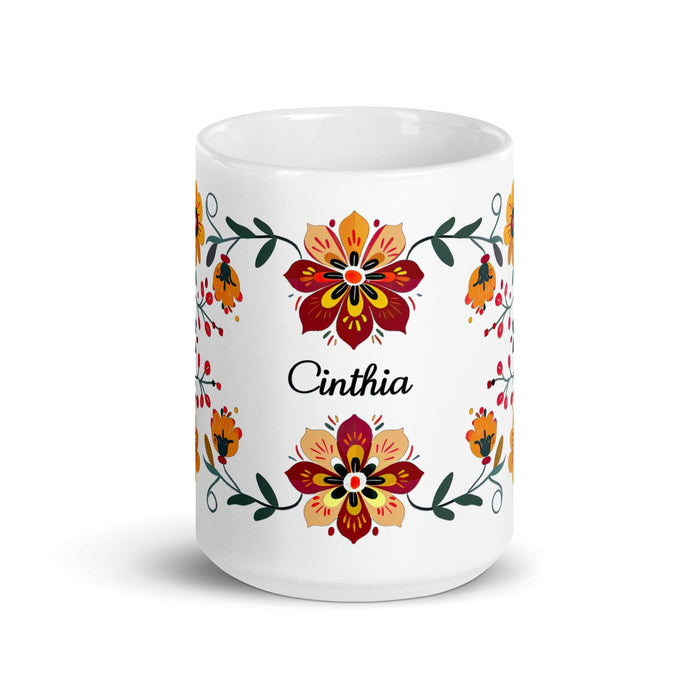 Cinthia Exclusive Name Art Piece Home Office Work Coffee Mug Mexican Spanish Pride Gift Cup One-Of-A-Kind Calligraphy White Glossy Mug | C3 Mexicada