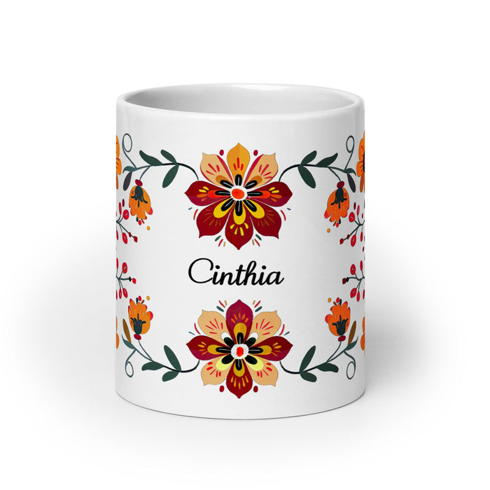 Cinthia Exclusive Name Art Piece Home Office Work Coffee Mug Mexican Spanish Pride Gift Cup One-Of-A-Kind Calligraphy White Glossy Mug | C3 Mexicada