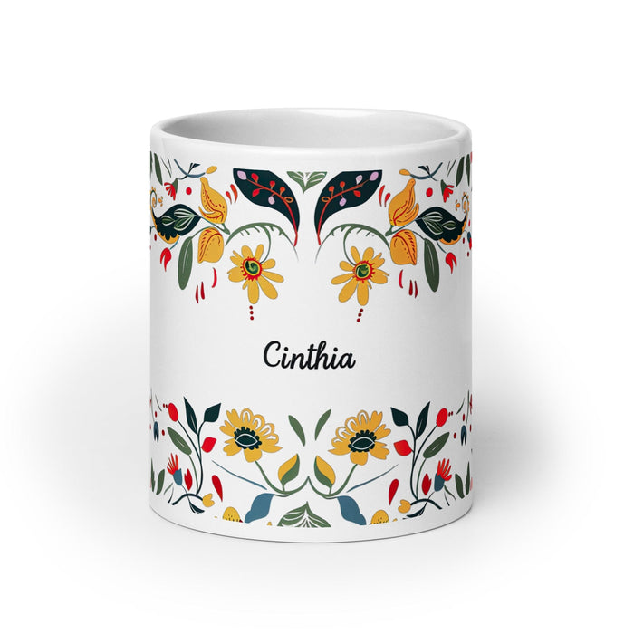 Cinthia Exclusive Name Art Piece Home Office Work Coffee Mug Mexican Spanish Pride Gift Cup One-Of-A-Kind Calligraphy White Glossy Mug | C5 Mexicada