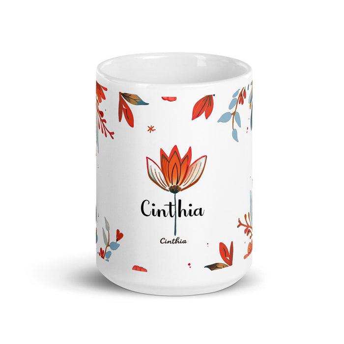 Cinthia Exclusive Name Art Piece Home Office Work Coffee Mug Mexican Spanish Pride Gift Cup One-Of-A-Kind Calligraphy White Glossy Mug | C7 Mexicada