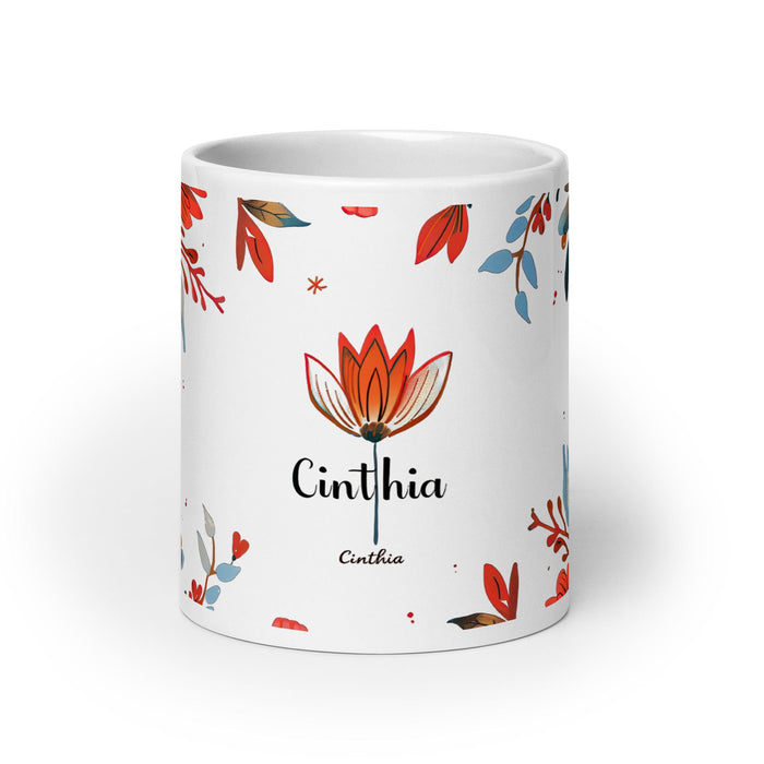 Cinthia Exclusive Name Art Piece Home Office Work Coffee Mug Mexican Spanish Pride Gift Cup One-Of-A-Kind Calligraphy White Glossy Mug | C7 Mexicada