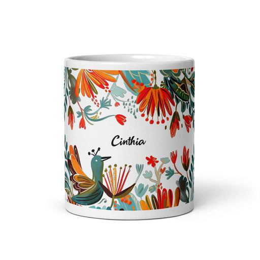 Cinthia Exclusive Name Art Piece Home Office Work Coffee Mug Mexican Spanish Pride Gift Cup One-Of-A-Kind Calligraphy White Glossy Mug | C8 Mexicada