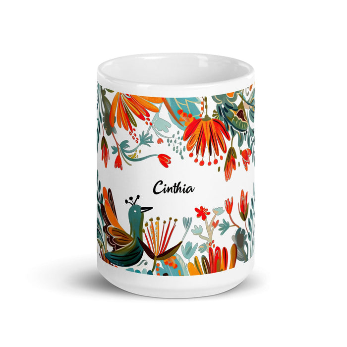 Cinthia Exclusive Name Art Piece Home Office Work Coffee Mug Mexican Spanish Pride Gift Cup One-Of-A-Kind Calligraphy White Glossy Mug | C8 Mexicada