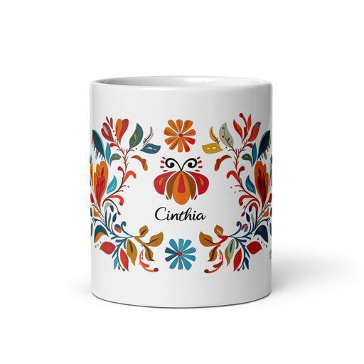 Cinthia Exclusive Name Art Piece Home Office Work Coffee Mug Mexican Spanish Pride Gift Cup One-Of-A-Kind Calligraphy White Glossy Mug | C9 Mexicada