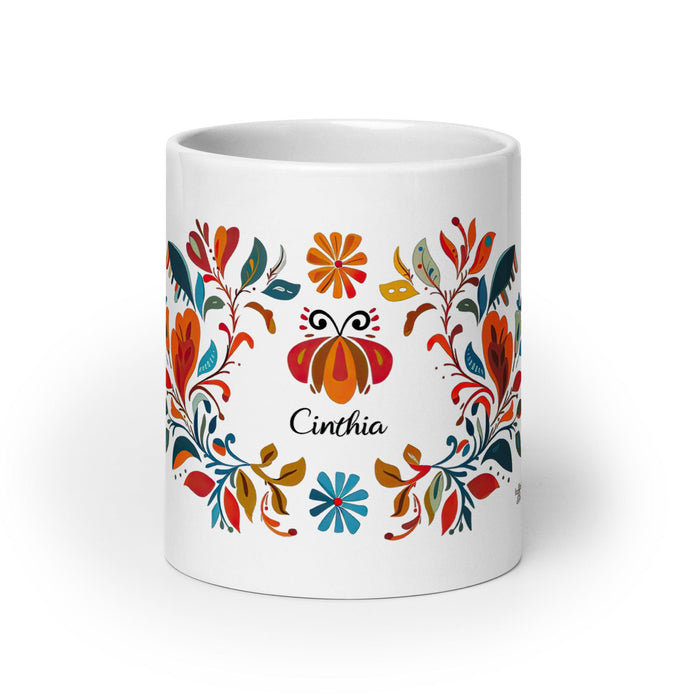 Cinthia Exclusive Name Art Piece Home Office Work Coffee Mug Mexican Spanish Pride Gift Cup One-Of-A-Kind Calligraphy White Glossy Mug | C9 Mexicada