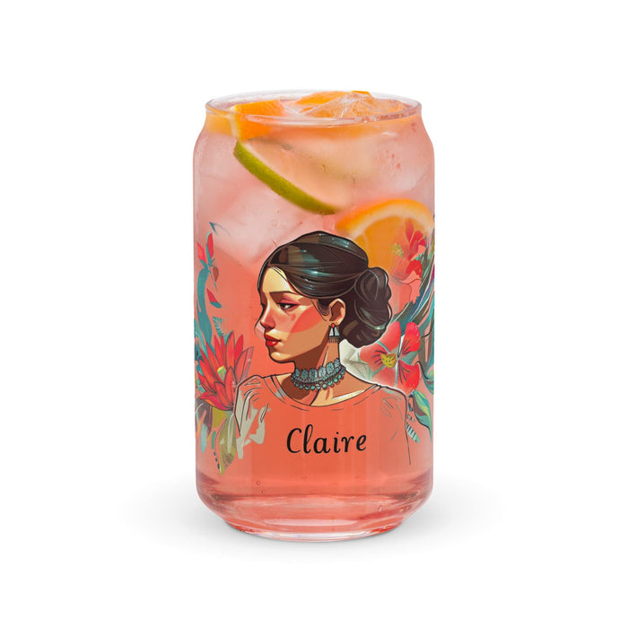 Claire Exclusive Name Art Piece Can-Shaped Glass Home Office Work Mexican Spanish Pride Gift Cup One-Of-A-Kind Calligraphy Glass | C1 Mexicada