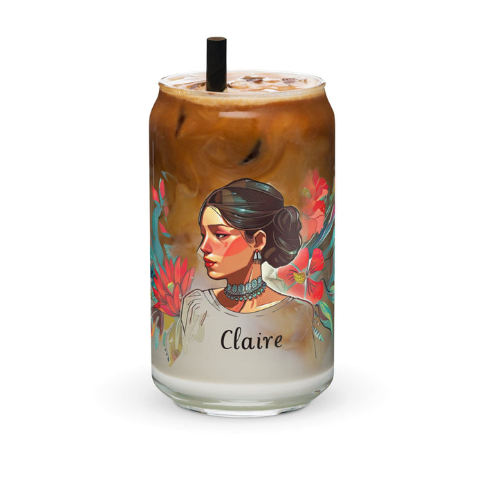 Claire Exclusive Name Art Piece Can-Shaped Glass Home Office Work Mexican Spanish Pride Gift Cup One-Of-A-Kind Calligraphy Glass | C1 Mexicada