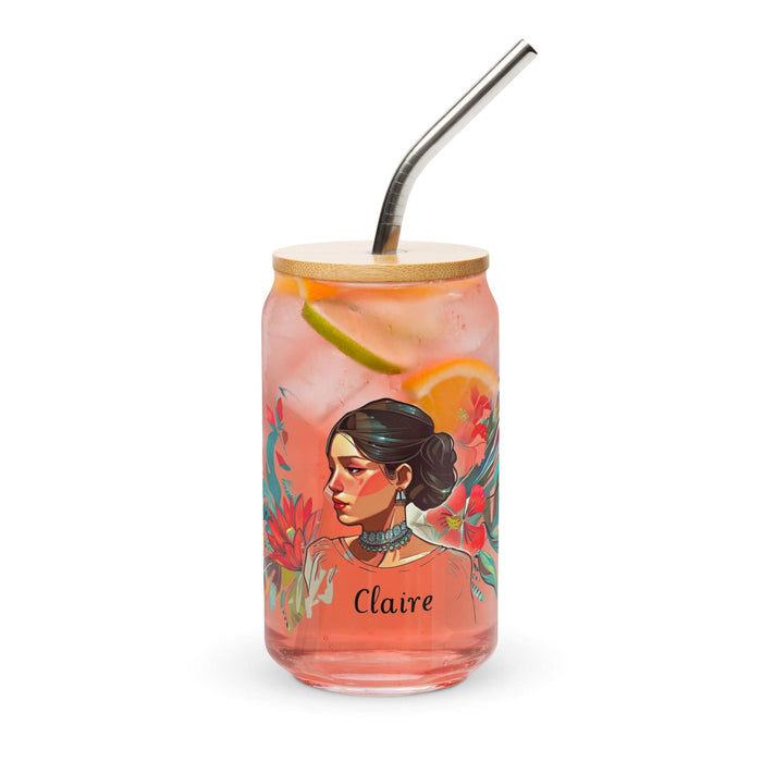 Claire Exclusive Name Art Piece Can-Shaped Glass Home Office Work Mexican Spanish Pride Gift Cup One-Of-A-Kind Calligraphy Glass | C1 Mexicada