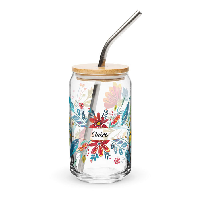 Claire Exclusive Name Art Piece Can-Shaped Glass Home Office Work Mexican Spanish Pride Gift Cup One-Of-A-Kind Calligraphy Glass | C12 Mexicada 16 oz With Lid & Straw