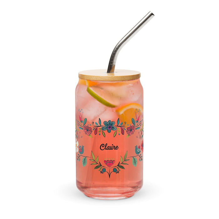 Claire Exclusive Name Art Piece Can-Shaped Glass Home Office Work Mexican Spanish Pride Gift Cup One-Of-A-Kind Calligraphy Glass | C22 Mexicada