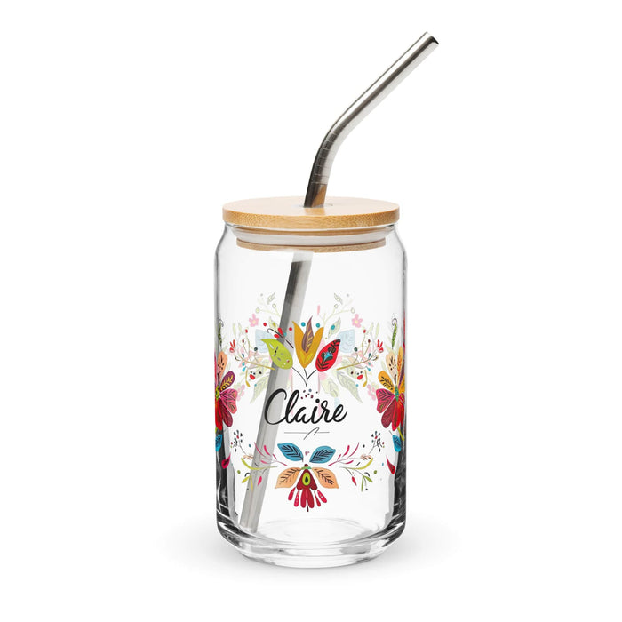 Claire Exclusive Name Art Piece Can-Shaped Glass Home Office Work Mexican Spanish Pride Gift Cup One-Of-A-Kind Calligraphy Glass | C24 Mexicada 16 oz With Lid & Straw