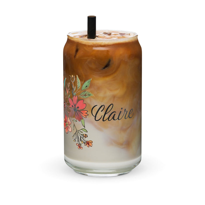 Claire Exclusive Name Art Piece Can-Shaped Glass Home Office Work Mexican Spanish Pride Gift Cup One-Of-A-Kind Calligraphy Glass | C27 Mexicada