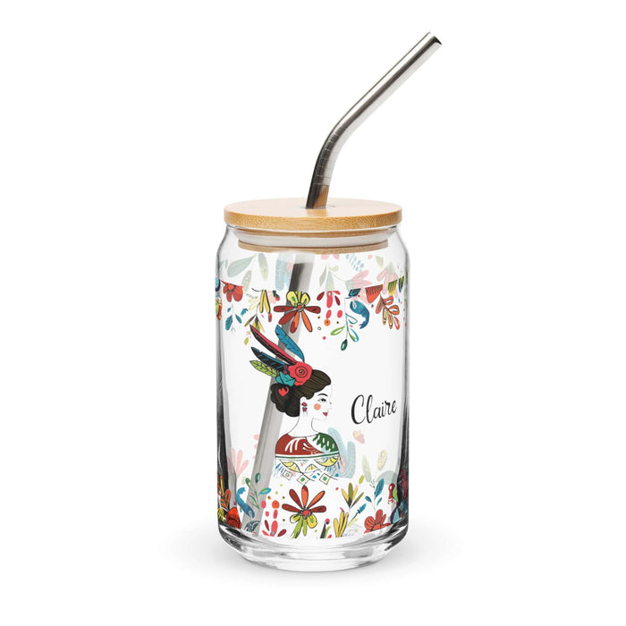 Claire Exclusive Name Art Piece Can-Shaped Glass Home Office Work Mexican Spanish Pride Gift Cup One-Of-A-Kind Calligraphy Glass | C30 Mexicada 16 oz With Lid & Straw