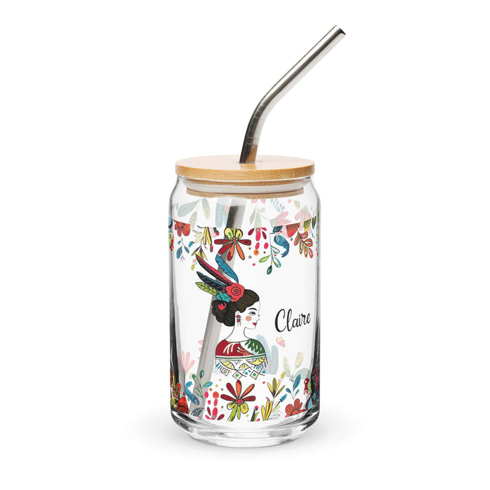 Claire Exclusive Name Art Piece Can-Shaped Glass Home Office Work Mexican Spanish Pride Gift Cup One-Of-A-Kind Calligraphy Glass | C31 Mexicada 16 oz With Lid & Straw