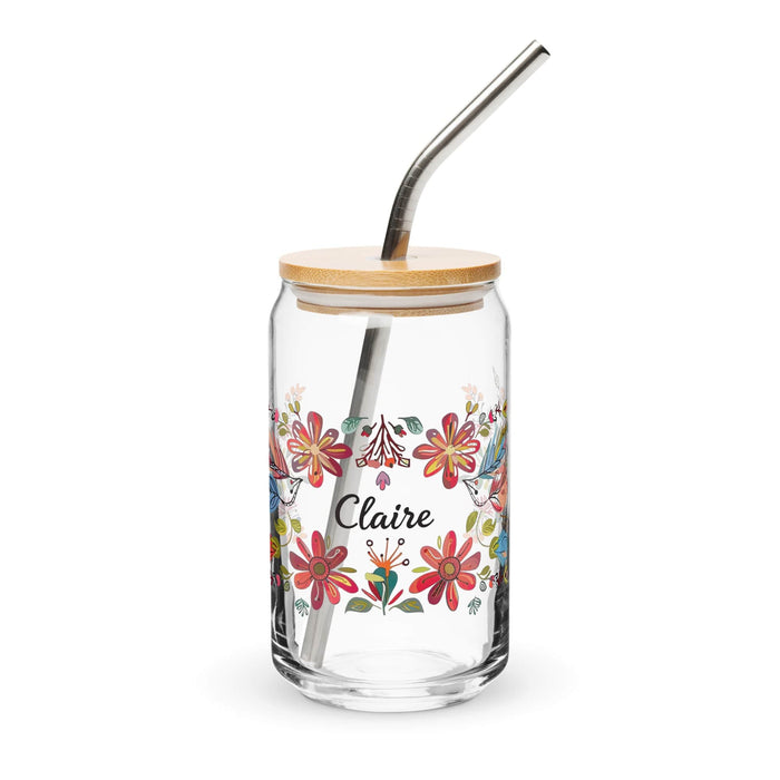 Claire Exclusive Name Art Piece Can-Shaped Glass Home Office Work Mexican Spanish Pride Gift Cup One-Of-A-Kind Calligraphy Glass | C4 Mexicada 16 oz With Lid & Straw