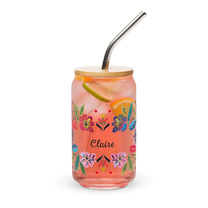 Claire Exclusive Name Art Piece Can-Shaped Glass Home Office Work Mexican Spanish Pride Gift Cup One-Of-A-Kind Calligraphy Glass | C6 Mexicada