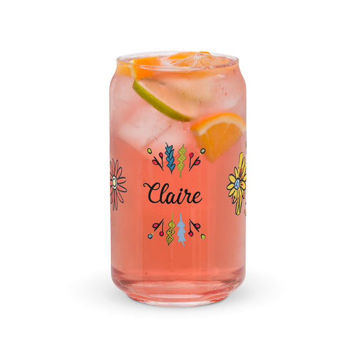 Claire Exclusive Name Art Piece Can-Shaped Glass Home Office Work Mexican Spanish Pride Gift Cup One-Of-A-Kind Calligraphy Glass | C9 Mexicada