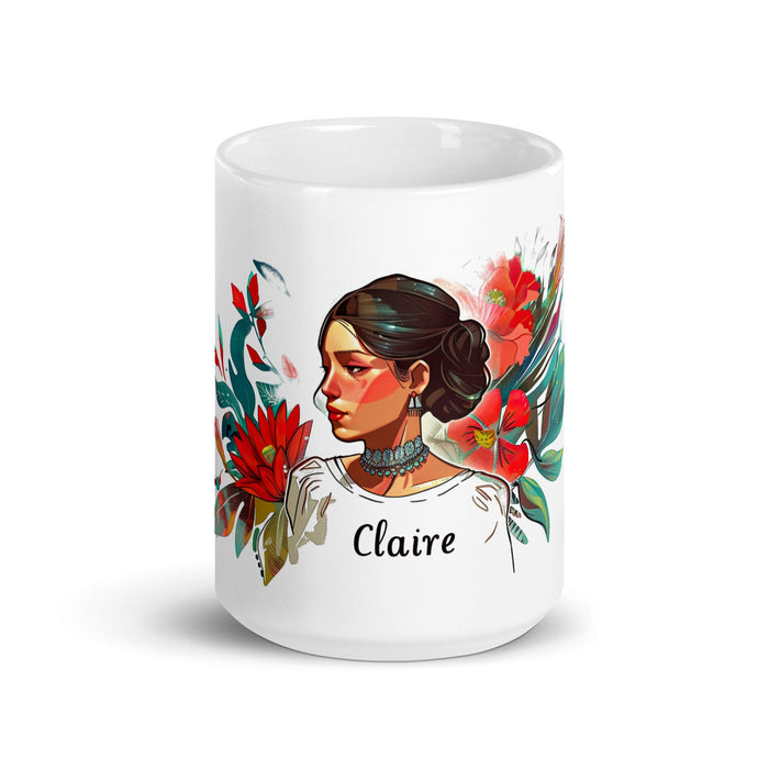 Claire Exclusive Name Art Piece Home Office Work Coffee Mug Mexican Spanish Pride Gift Cup One-Of-A-Kind Calligraphy White Glossy Mug | C1 Mexicada