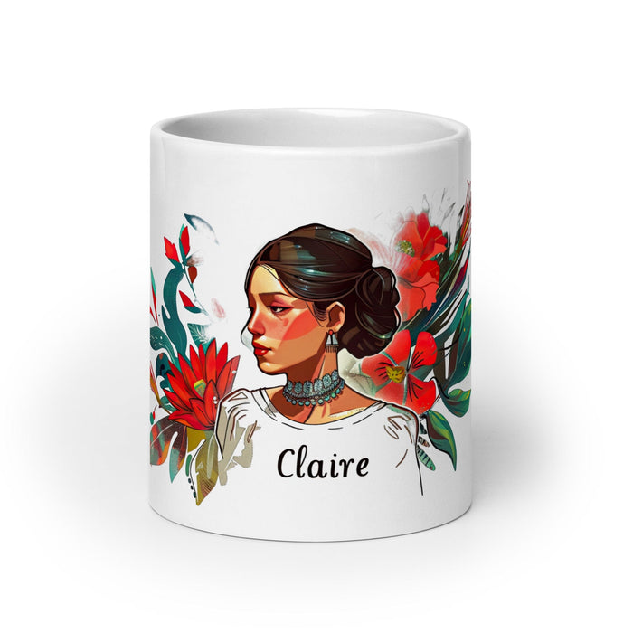 Claire Exclusive Name Art Piece Home Office Work Coffee Mug Mexican Spanish Pride Gift Cup One-Of-A-Kind Calligraphy White Glossy Mug | C1 Mexicada