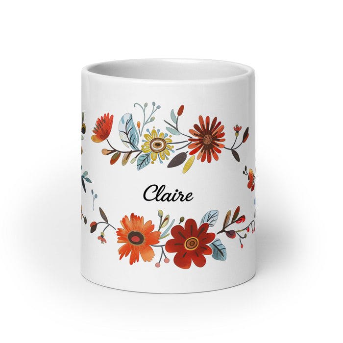 Claire Exclusive Name Art Piece Home Office Work Coffee Mug Mexican Spanish Pride Gift Cup One-Of-A-Kind Calligraphy White Glossy Mug | C13 Mexicada