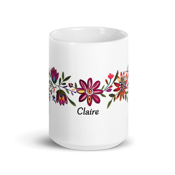 Claire Exclusive Name Art Piece Home Office Work Coffee Mug Mexican Spanish Pride Gift Cup One-Of-A-Kind Calligraphy White Glossy Mug | C15 Mexicada