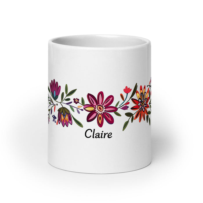 Claire Exclusive Name Art Piece Home Office Work Coffee Mug Mexican Spanish Pride Gift Cup One-Of-A-Kind Calligraphy White Glossy Mug | C15 Mexicada