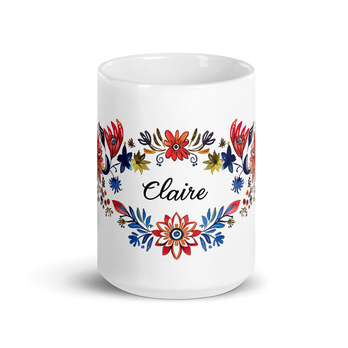 Claire Exclusive Name Art Piece Home Office Work Coffee Mug Mexican Spanish Pride Gift Cup One-Of-A-Kind Calligraphy White Glossy Mug | C17 Mexicada