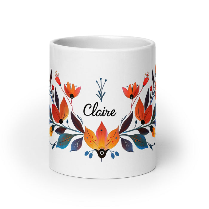 Claire Exclusive Name Art Piece Home Office Work Coffee Mug Mexican Spanish Pride Gift Cup One-Of-A-Kind Calligraphy White Glossy Mug | C19 Mexicada