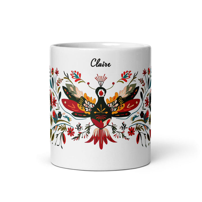 Claire Exclusive Name Art Piece Home Office Work Coffee Mug Mexican Spanish Pride Gift Cup One-Of-A-Kind Calligraphy White Glossy Mug | C2 Mexicada