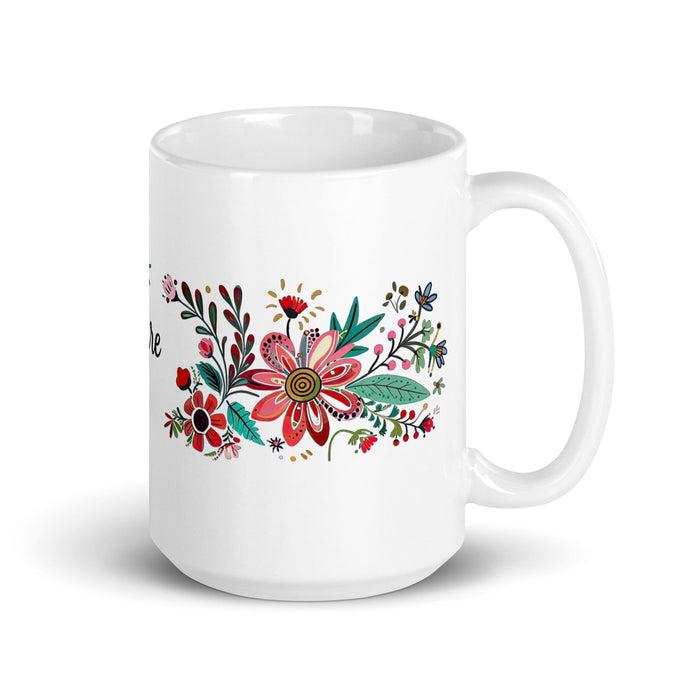 Claire Exclusive Name Art Piece Home Office Work Coffee Mug Mexican Spanish Pride Gift Cup One-Of-A-Kind Calligraphy White Glossy Mug | C21 Mexicada 15 oz