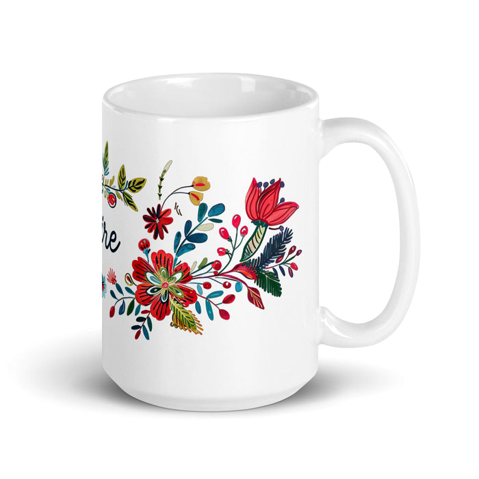 Claire Exclusive Name Art Piece Home Office Work Coffee Mug Mexican Spanish Pride Gift Cup One-Of-A-Kind Calligraphy White Glossy Mug | C3 Mexicada 15 oz