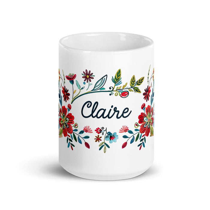 Claire Exclusive Name Art Piece Home Office Work Coffee Mug Mexican Spanish Pride Gift Cup One-Of-A-Kind Calligraphy White Glossy Mug | C3 Mexicada