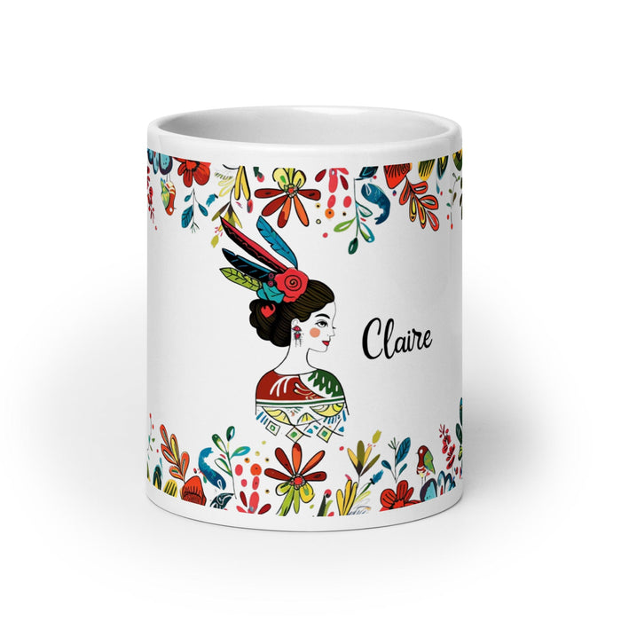 Claire Exclusive Name Art Piece Home Office Work Coffee Mug Mexican Spanish Pride Gift Cup One-Of-A-Kind Calligraphy White Glossy Mug | C30 Mexicada