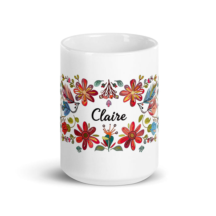 Claire Exclusive Name Art Piece Home Office Work Coffee Mug Mexican Spanish Pride Gift Cup One-Of-A-Kind Calligraphy White Glossy Mug | C4 Mexicada