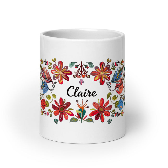 Claire Exclusive Name Art Piece Home Office Work Coffee Mug Mexican Spanish Pride Gift Cup One-Of-A-Kind Calligraphy White Glossy Mug | C4 Mexicada