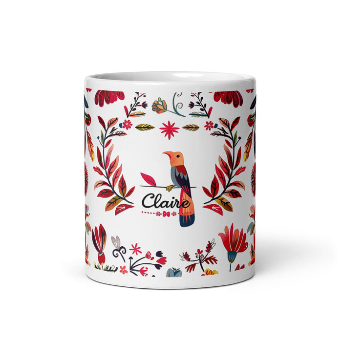 Claire Exclusive Name Art Piece Home Office Work Coffee Mug Mexican Spanish Pride Gift Cup One-Of-A-Kind Calligraphy White Glossy Mug | C5 Mexicada